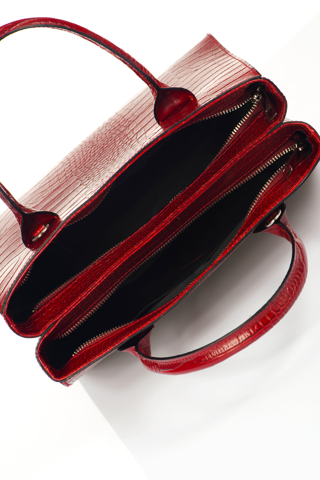 CASSANDRA Leather Top Handle Bag - Red