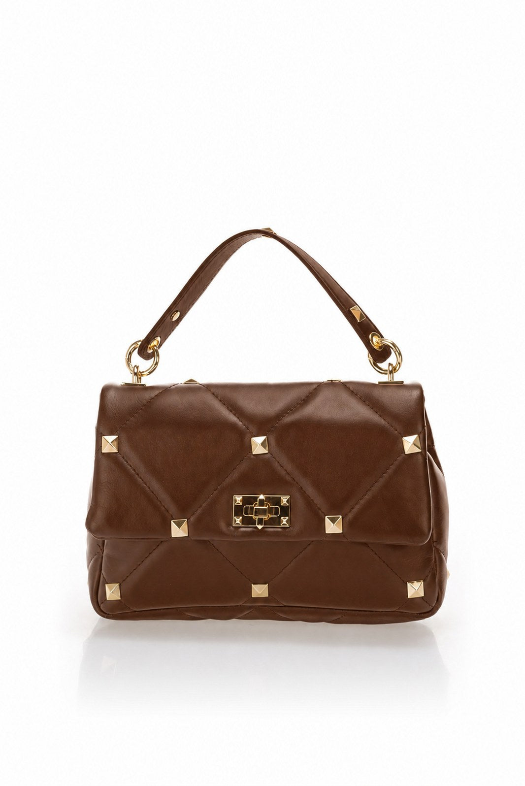 KYLIE Leather Top Handle Bag - Brown