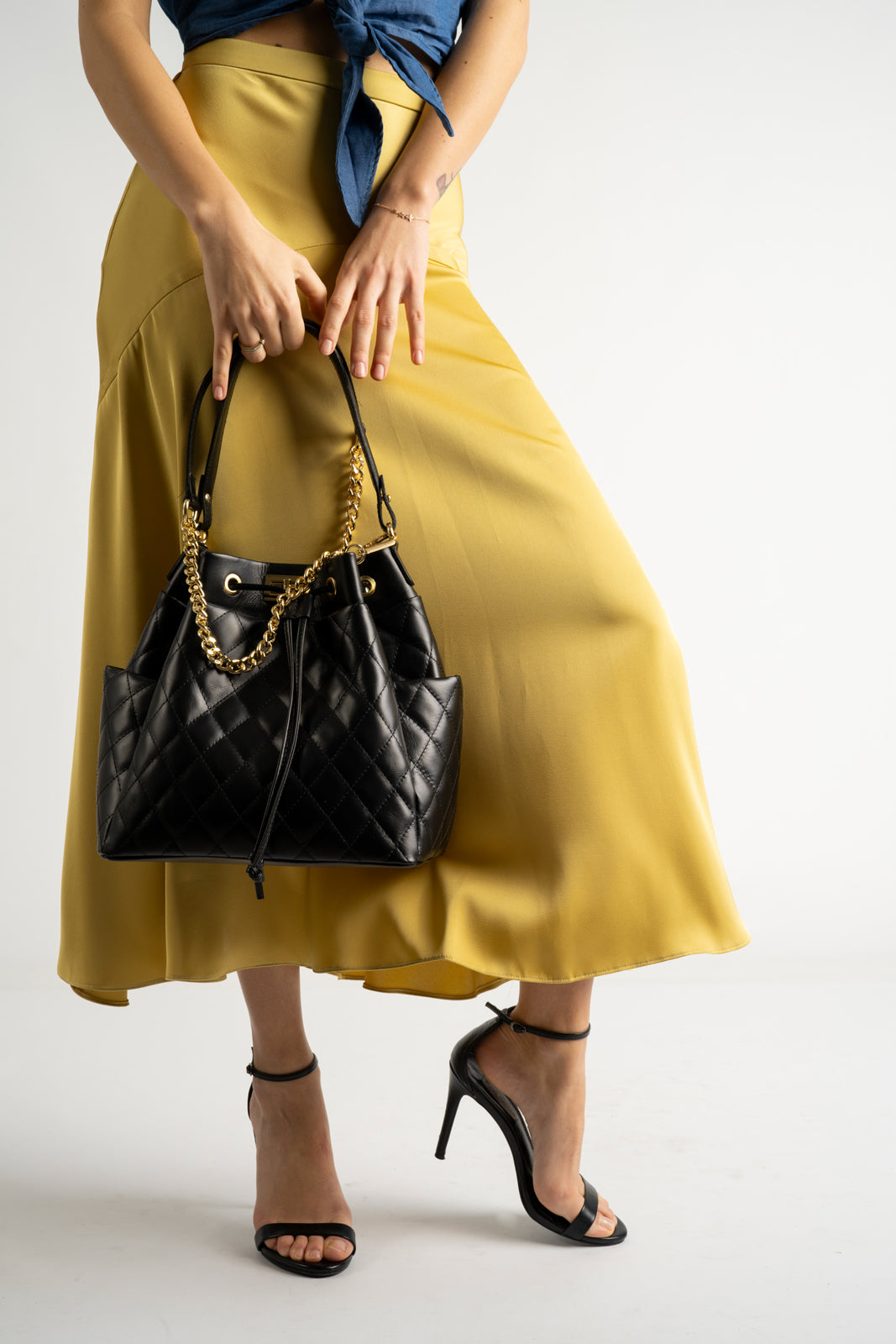 EDINA Leather Top Handle Bag - Black