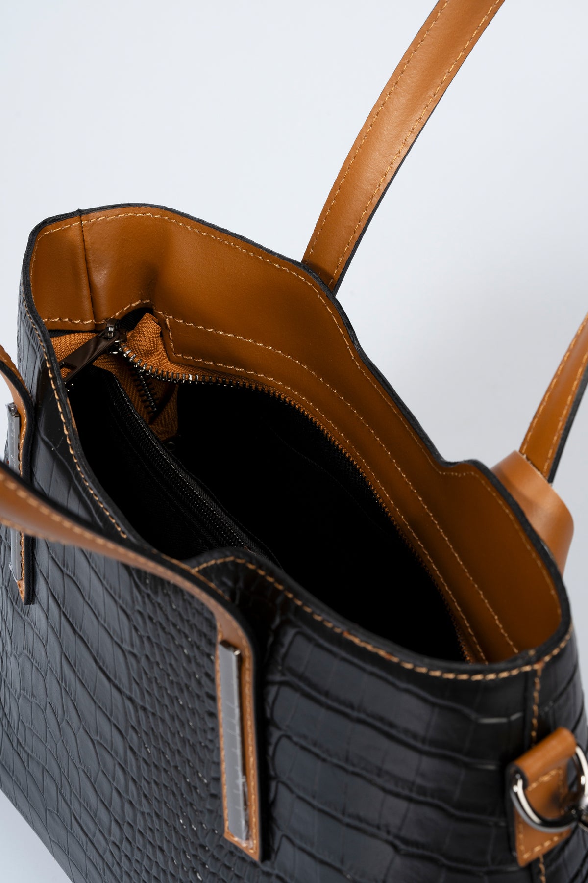 BRIGITTE Leather Top Handle Bag - Black