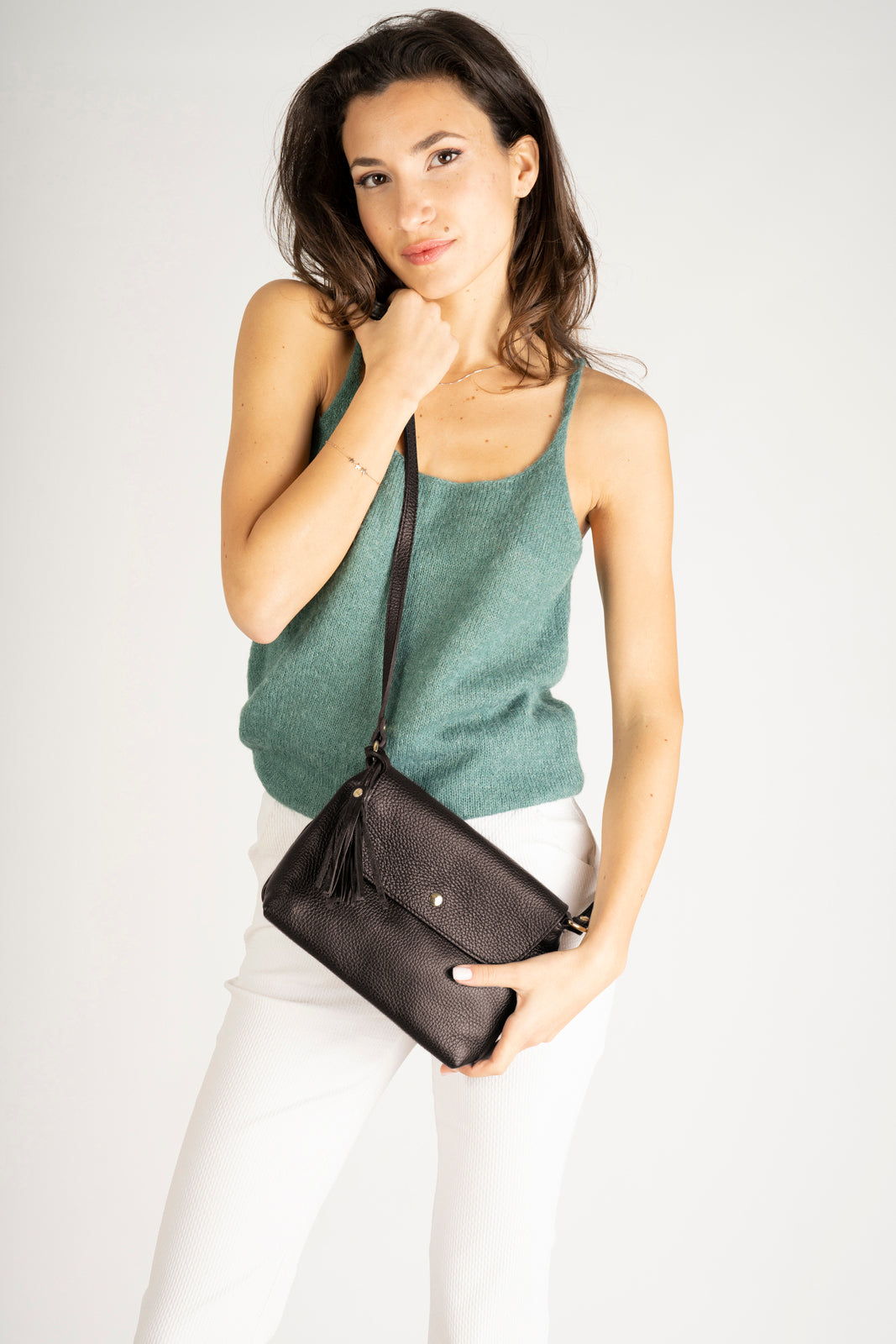 ASTER Leather Crossbody Bag - Brown