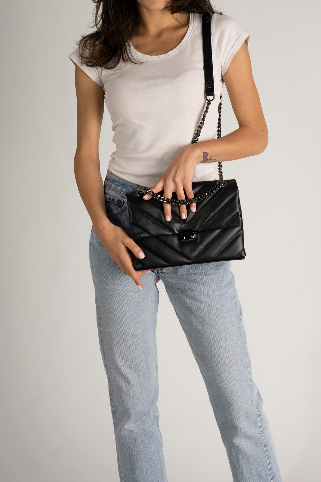 DENISE Leather Crossbody Bag - Black