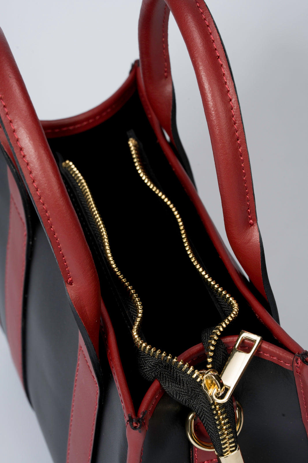 MARNIE Leather Top Handle Bag - Black+Red