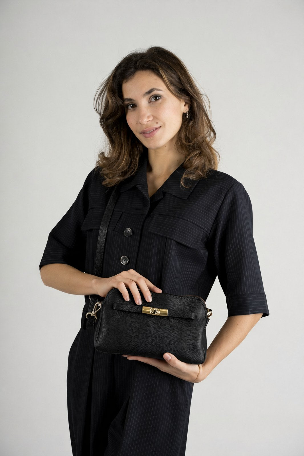 HILDA Leather Crossbody Bag - Black