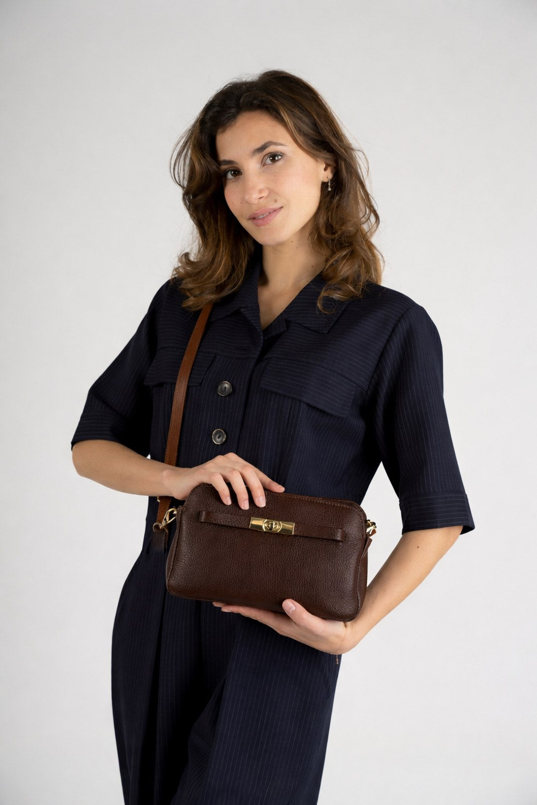 HILDA Leather Crossbody Bag - Brown