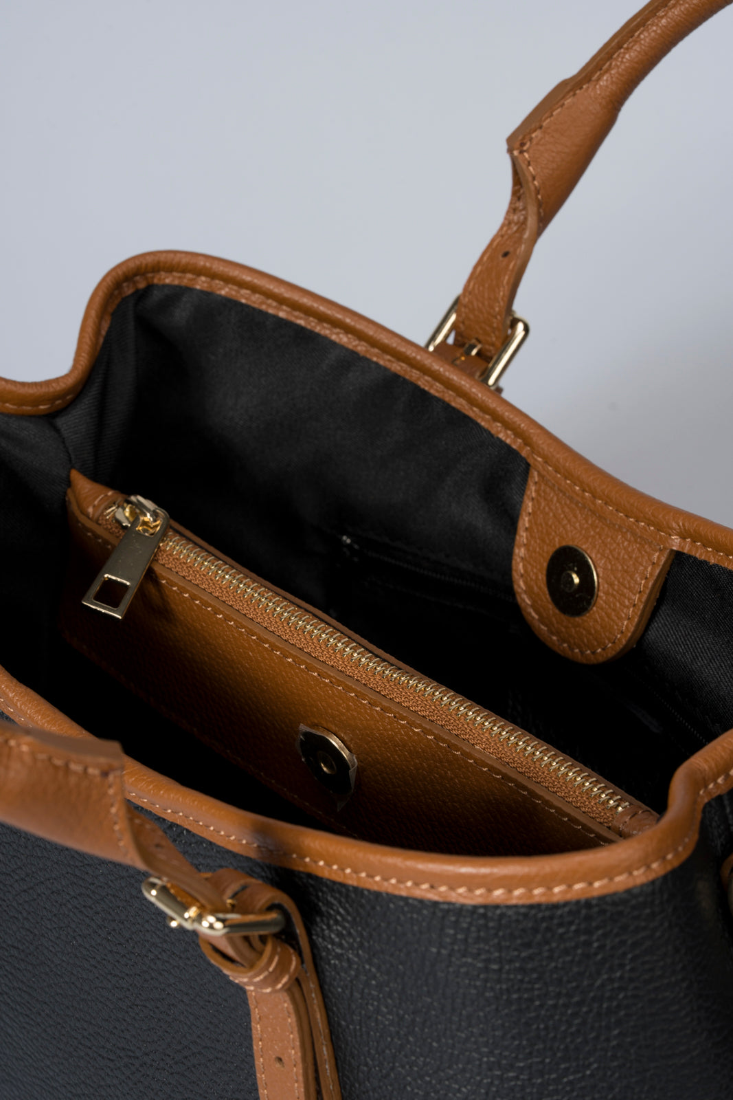 TESS Leather Top Handle Bag - Black