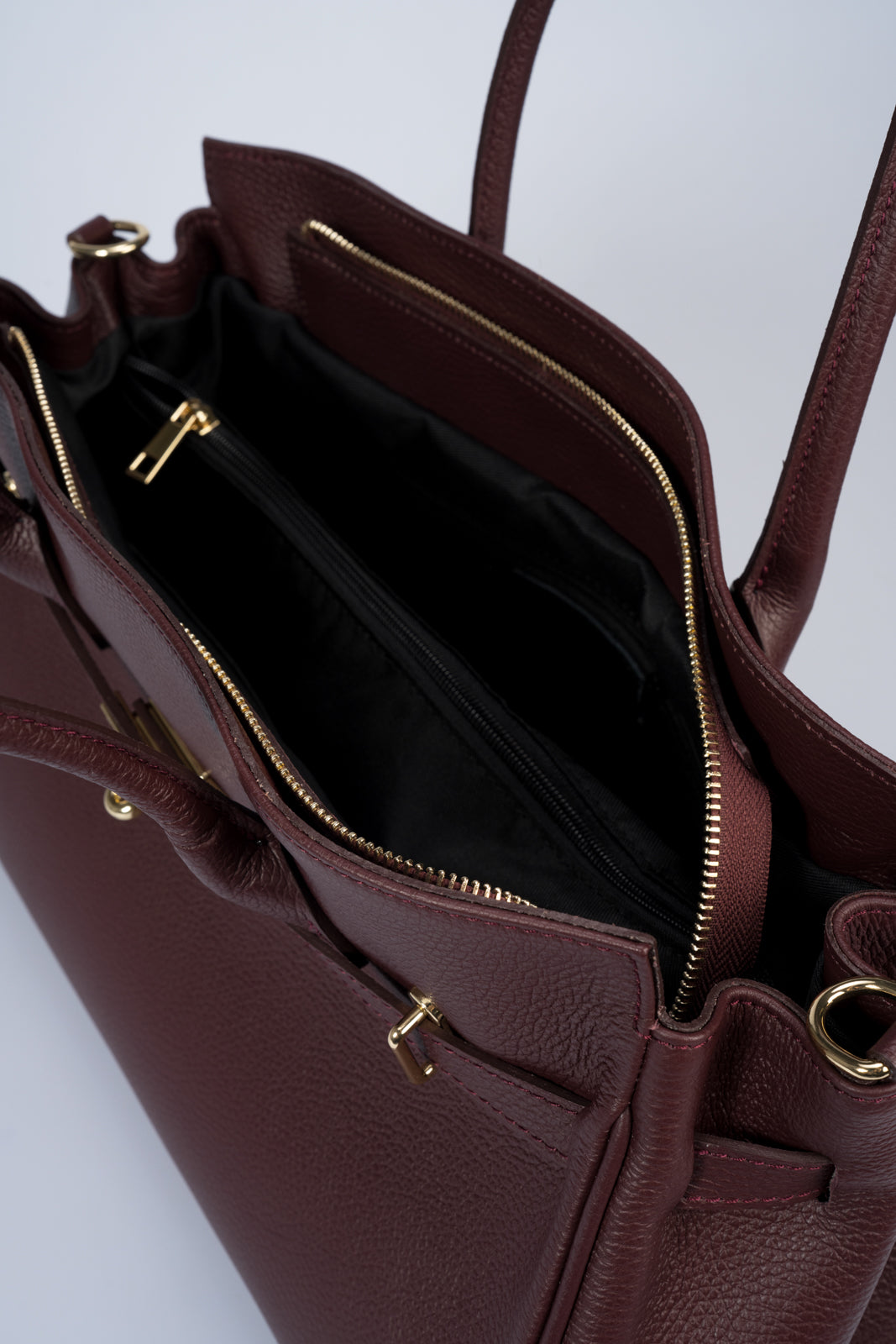 NATASHA Leather Top Handle Bag - Bordo