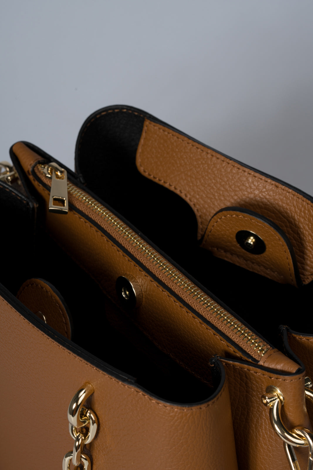 AURORA Leather Top Handle Bag - Cognac