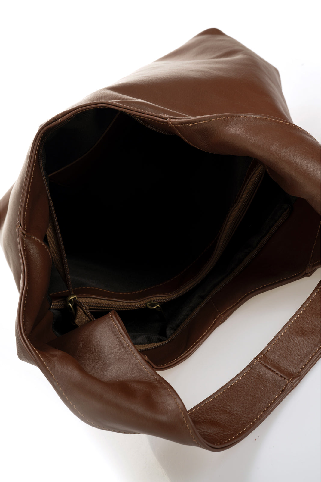 Leather Shoulder Bag 6933 - Brown