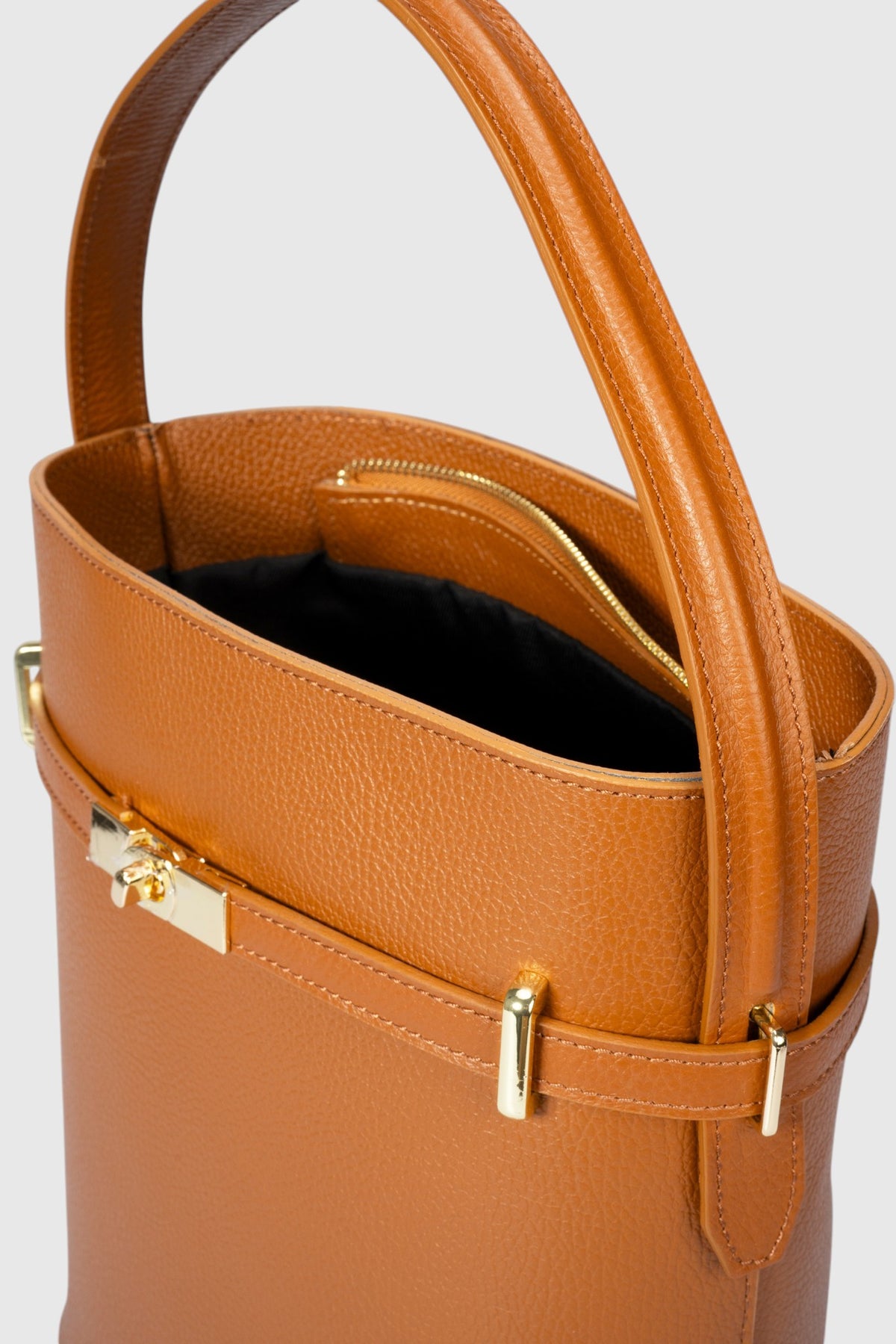 MYRTO Leather Top Handle Bag - Cognac