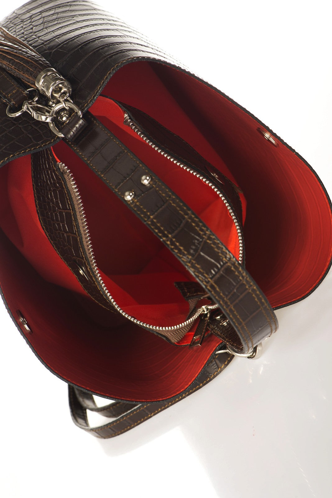 SCARLET Leather Top Handle Bag - Brown