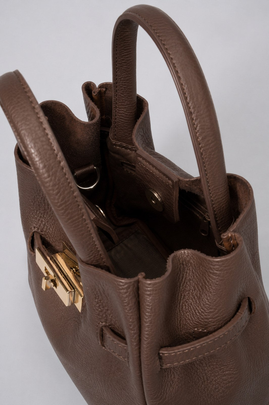 MIRANDA Leather Top Handle Bag - Brown