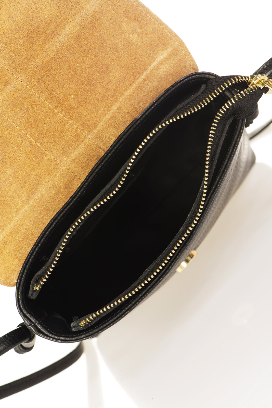 Leather Crossbody Bag 3552 - Black + Cognac