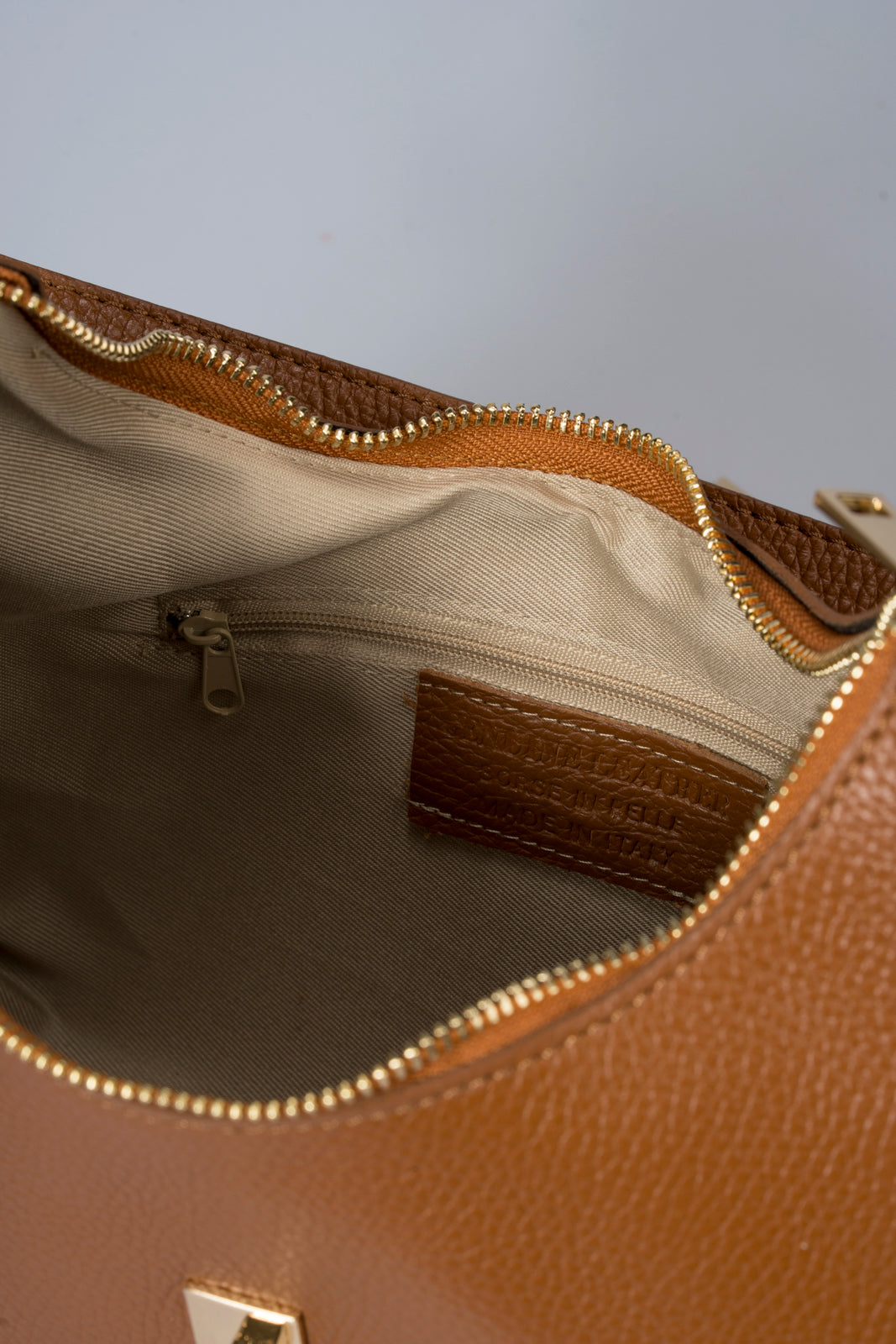 PORZIA Leather Top Handle Bag - Cognac