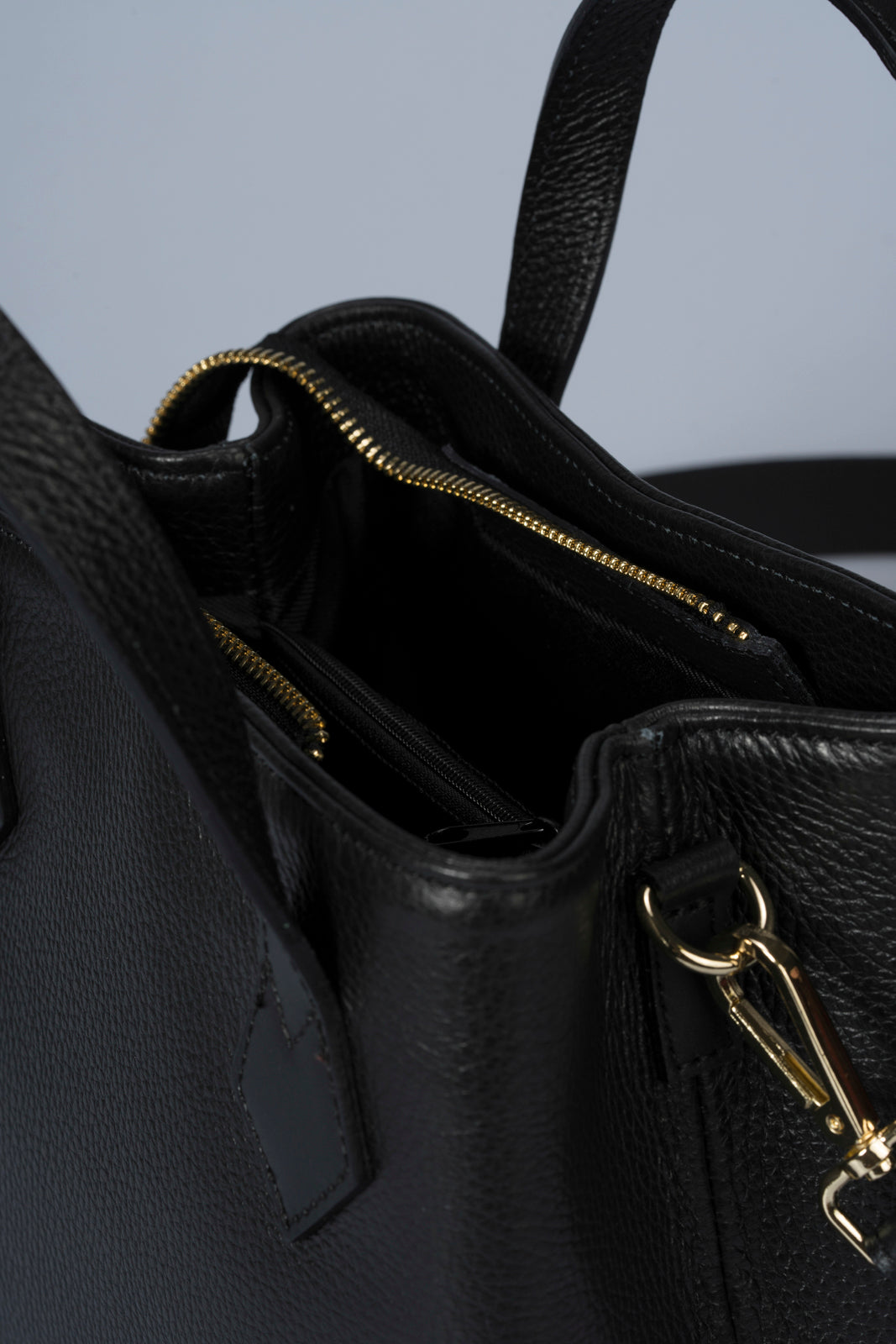 MINA Leather Top Handle Bag - Black