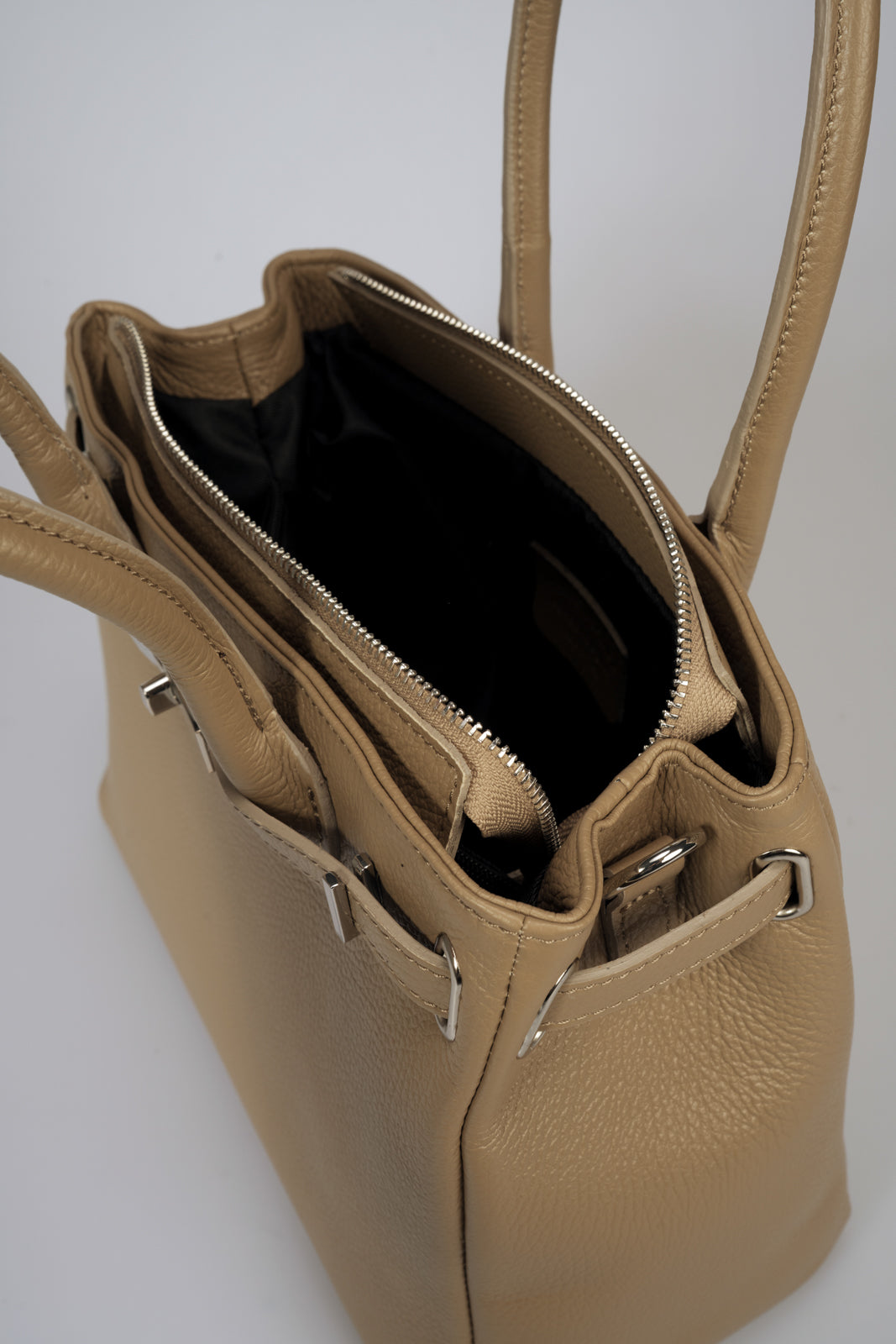 GRACIE Leather Top Handle Bag - Taupe