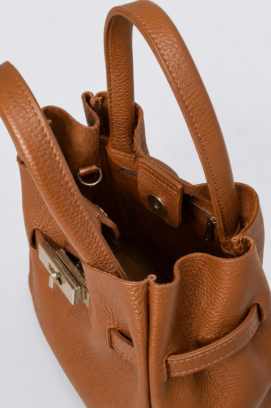 MIRANDA Leather Top Handle Bag - Cognac