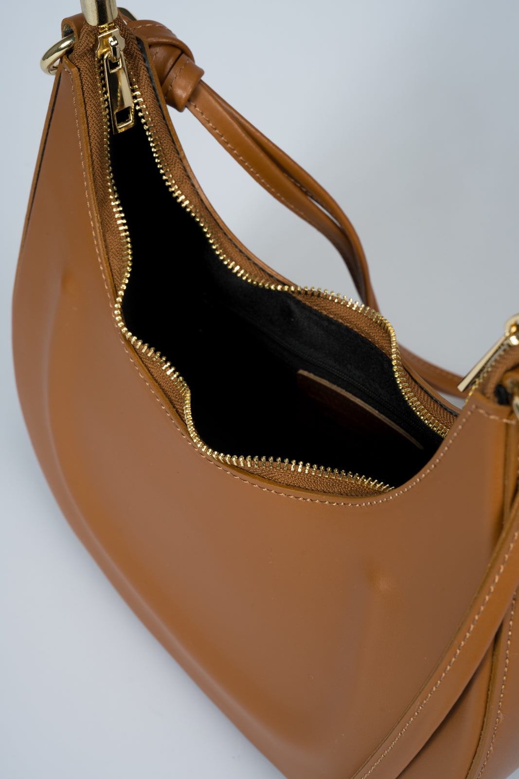 LUNA Leather Top Handle Bag - Cognac