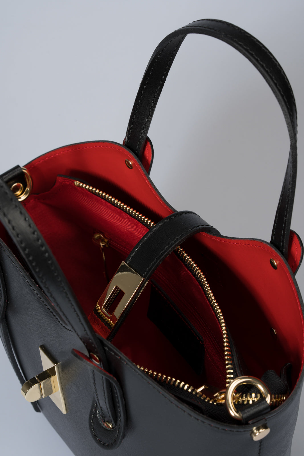 MIRTA Leather Top Handle Bag - Black