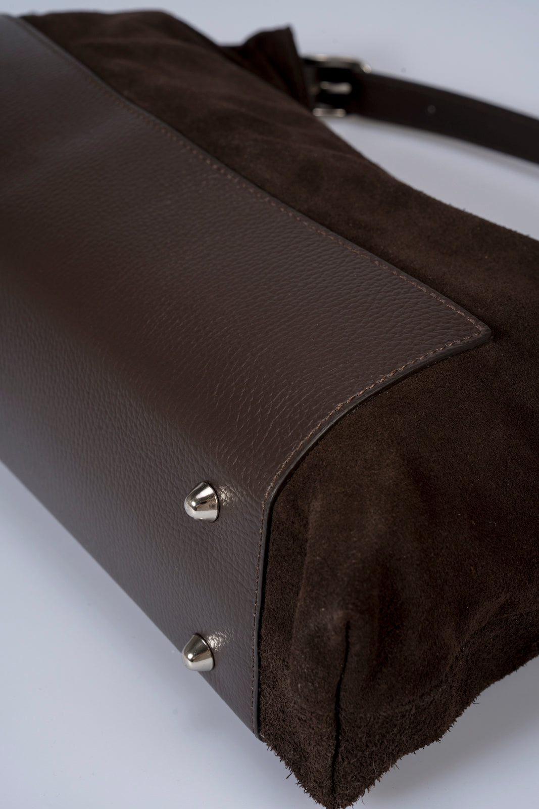 AUDREY Leather Top Handle Bag - Marrone