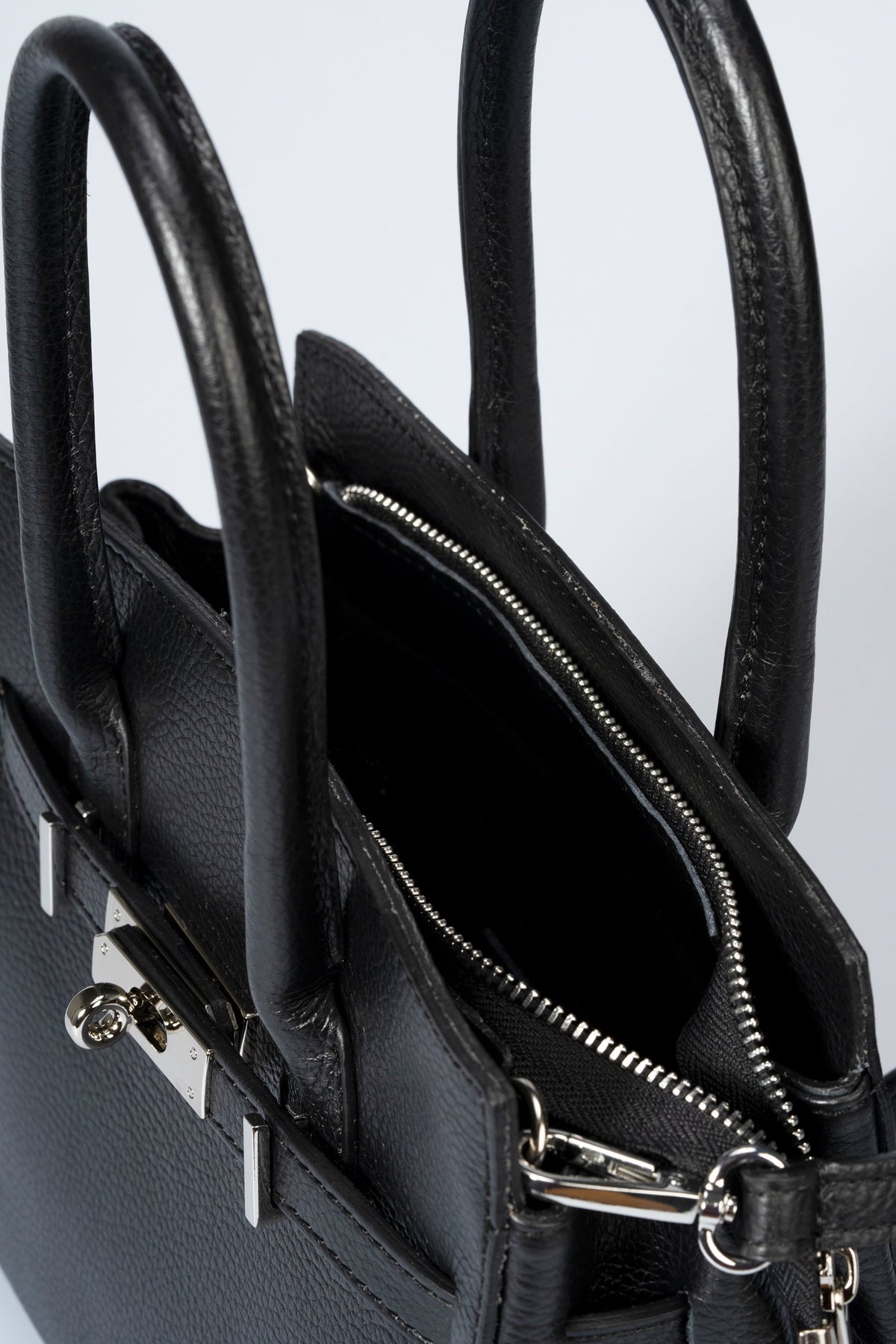 GRETA Leather Top Handle Bag - Black