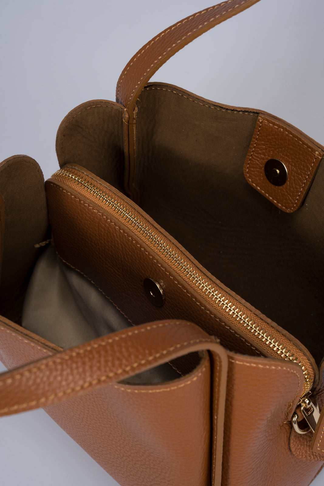 ATHENA Leather Top Handle Bag - Cognac