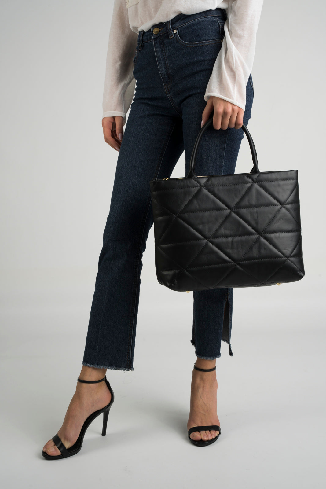 GINEVRA Leather Top Handle Bag - Black