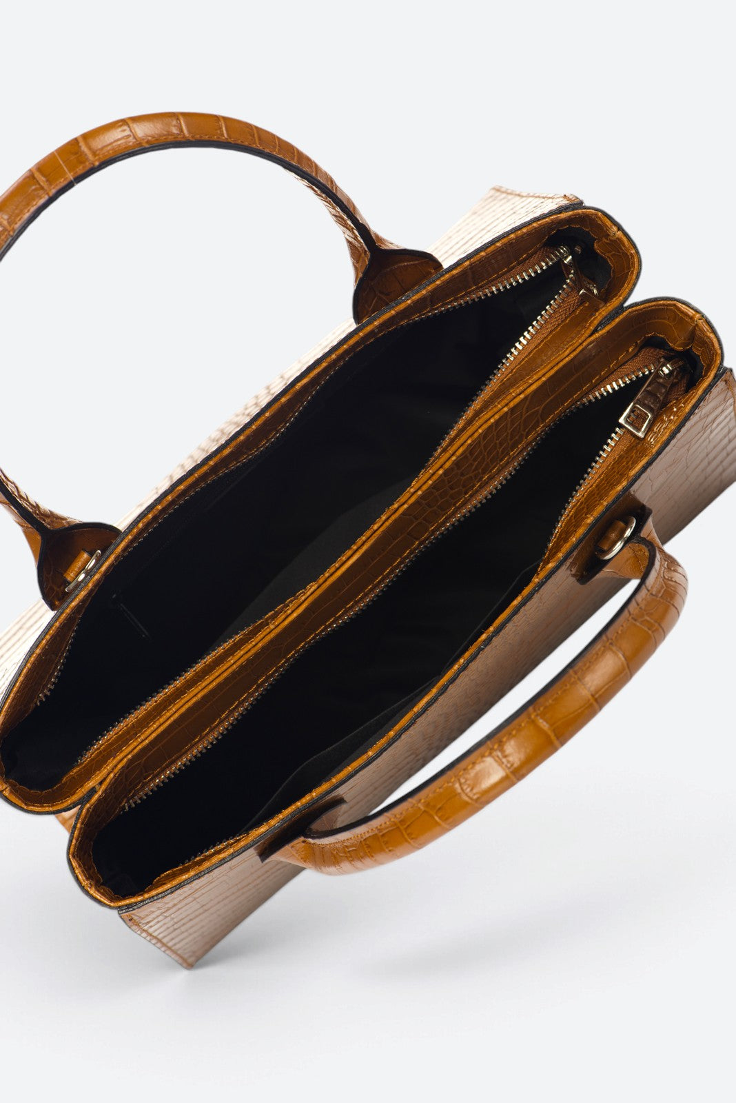 CASSANDRA Leather Top Handle Bag - Cognac