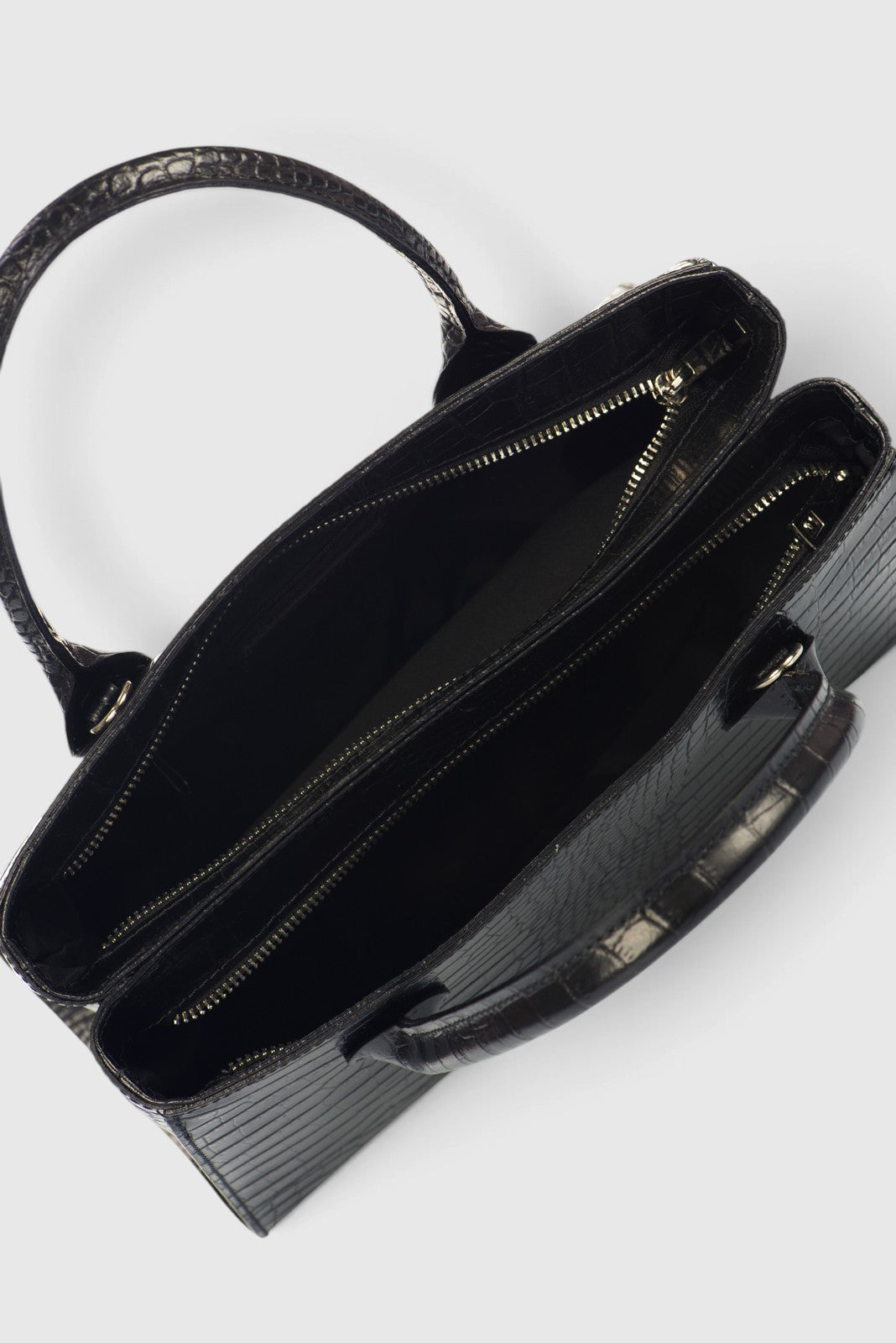 CASSANDRA Leather Top Handle Bag - Black