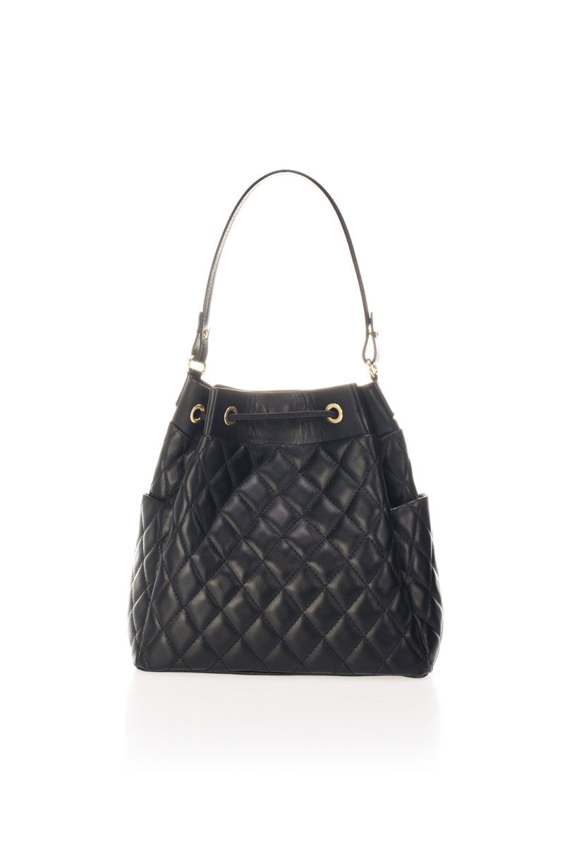 EDINA Leather Top Handle Bag - Black