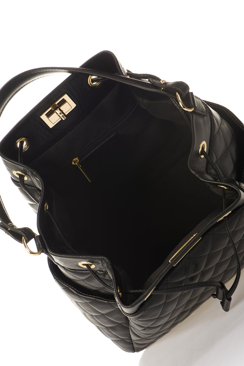 EDINA Leather Top Handle Bag - Black