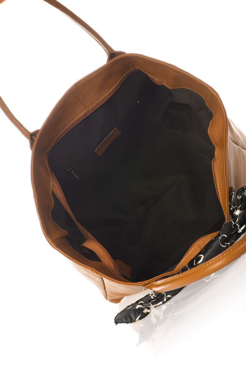 ESTELLE Leather Shoulder Bag - Cognac