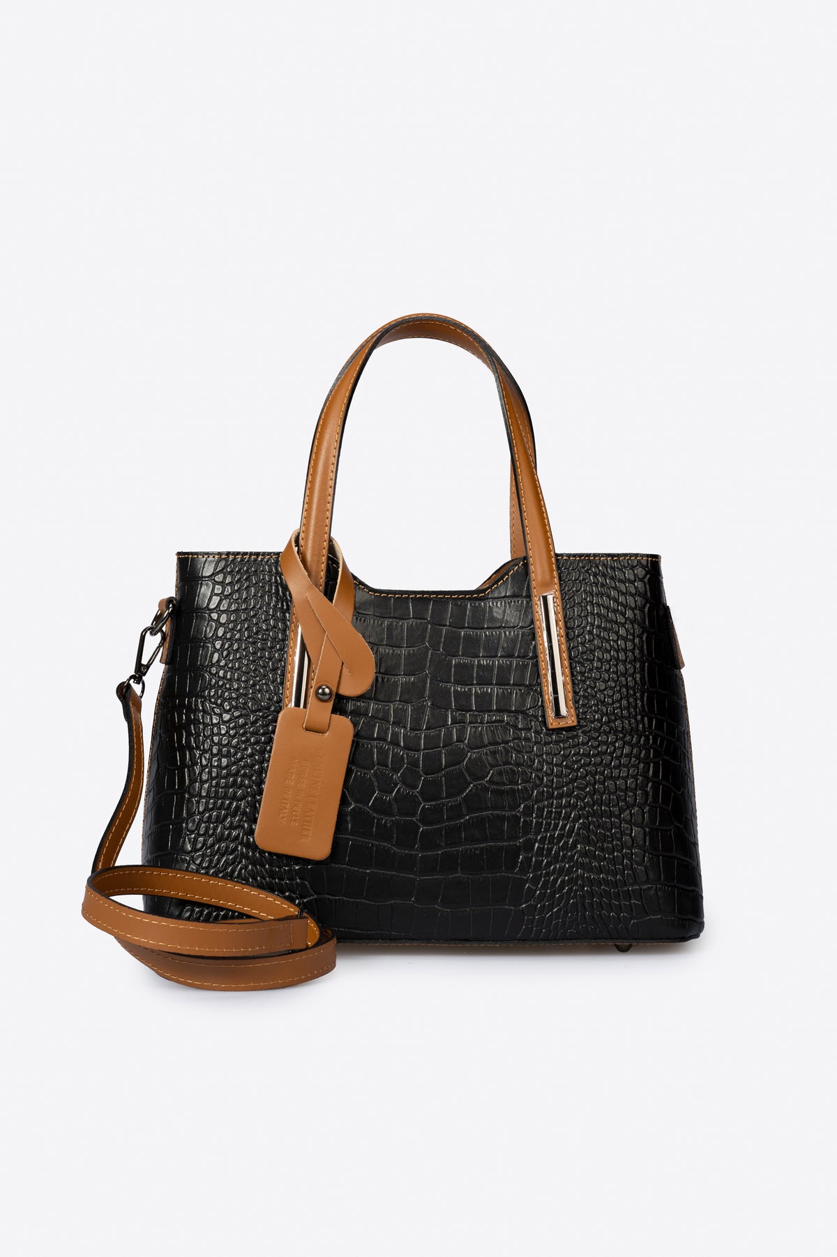 BRIGITTE Leather Top Handle Bag - Black