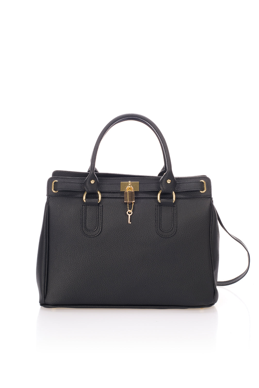 WILMA Leather Top Handle Bag - Black