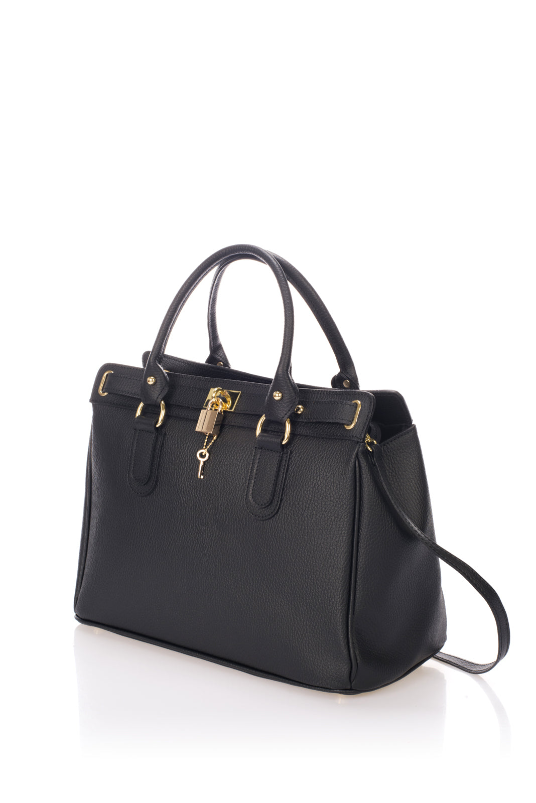 WILMA Leather Top Handle Bag - Black