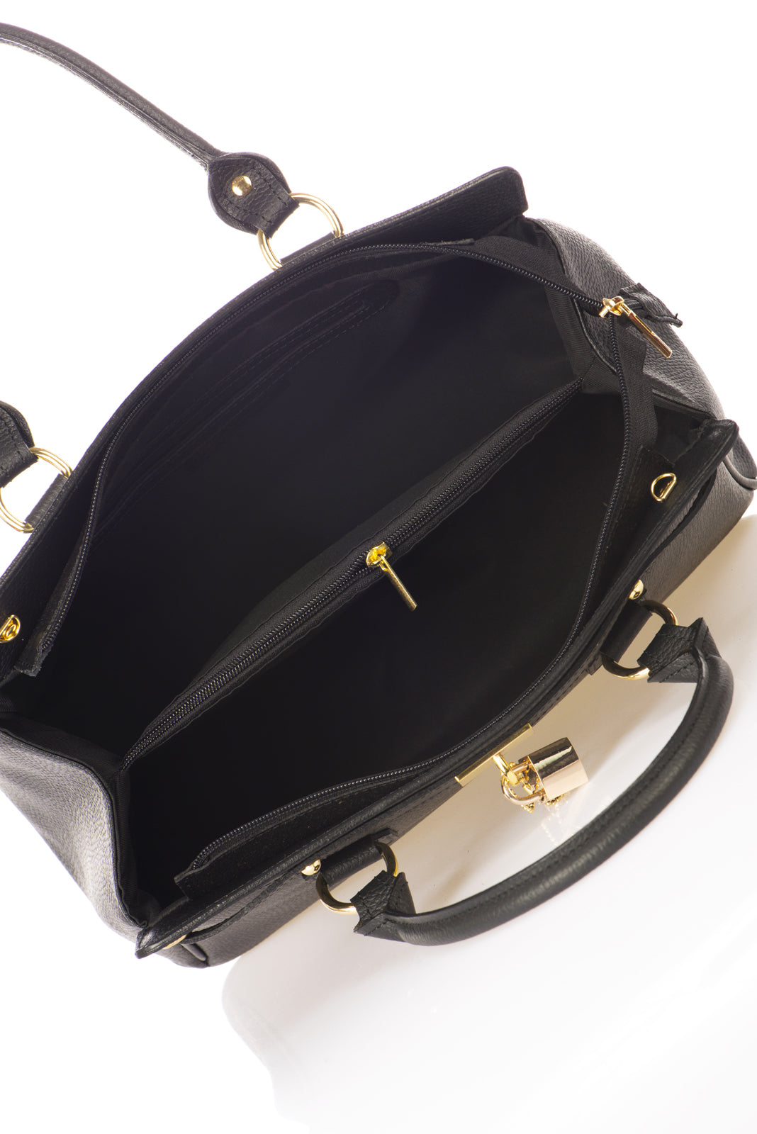 WILMA Leather Top Handle Bag - Black