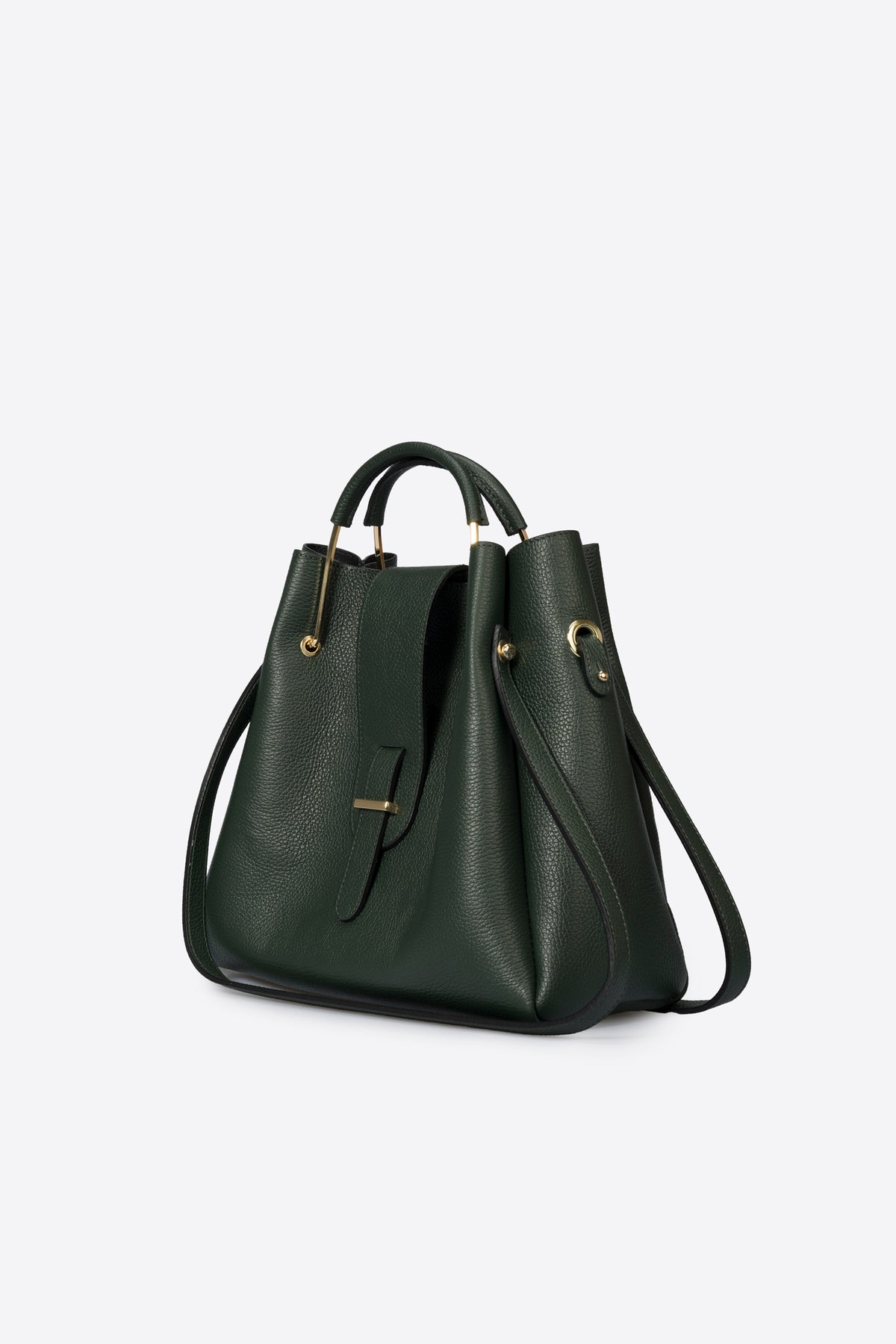 DIONE Leather Top Handle Bag - Dark-Green