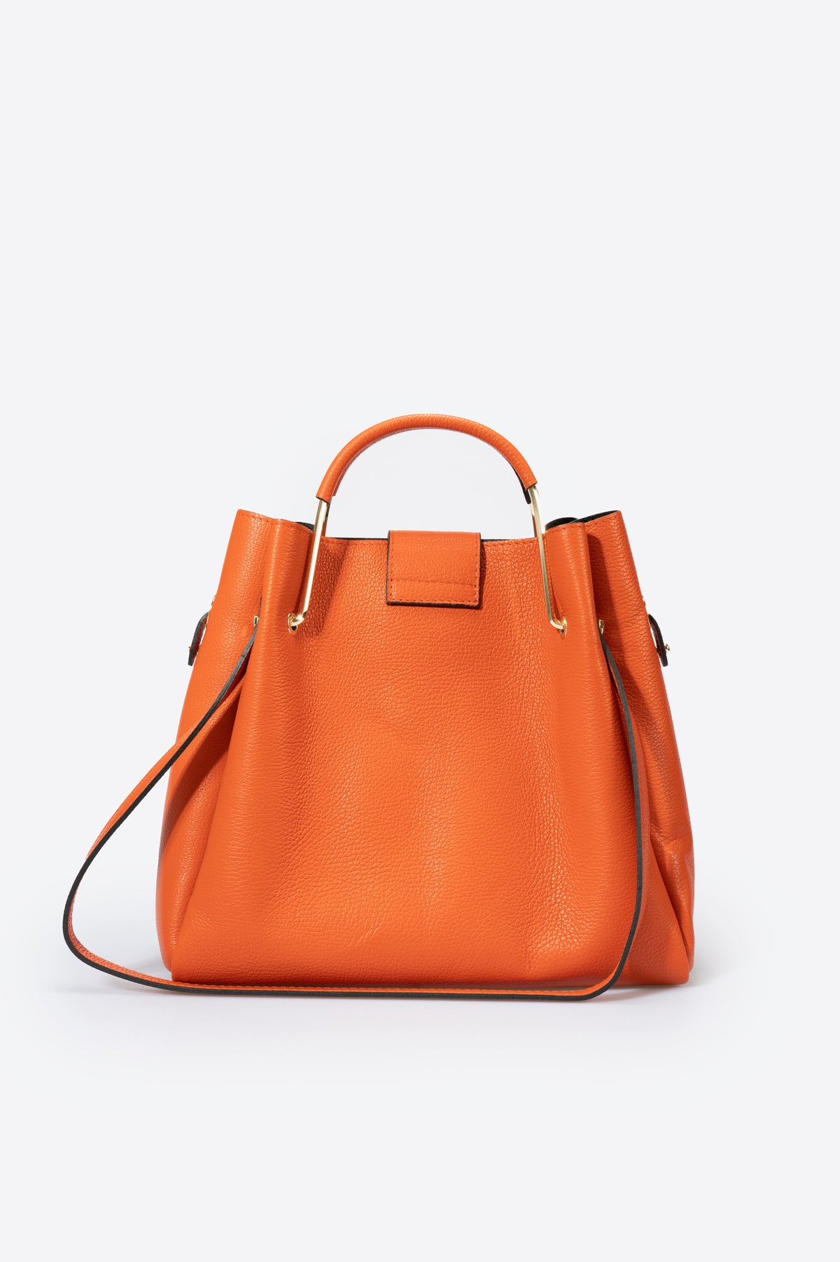 DIONE Leather Top Handle Bag - Papaya