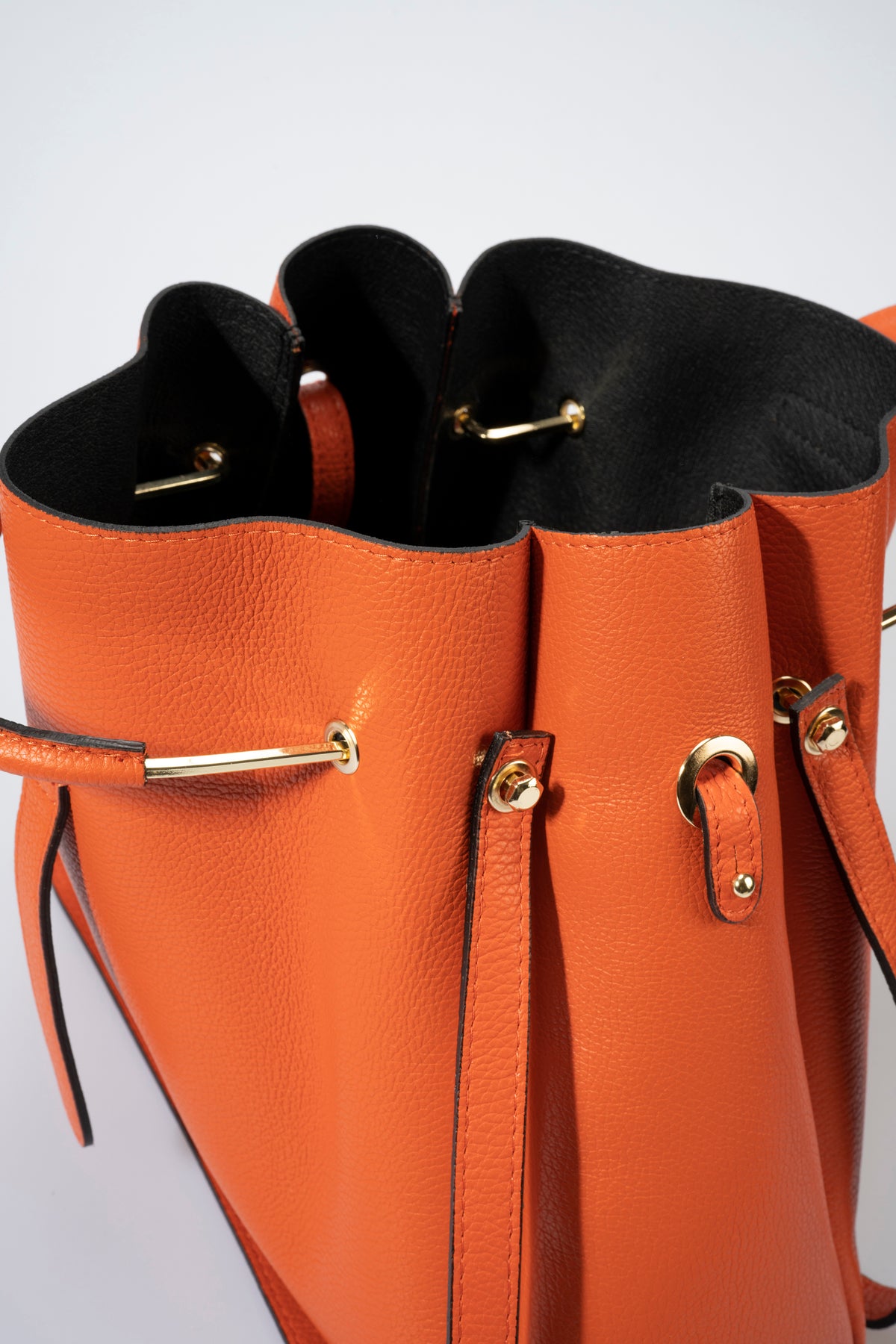 DIONE Leather Top Handle Bag - Papaya