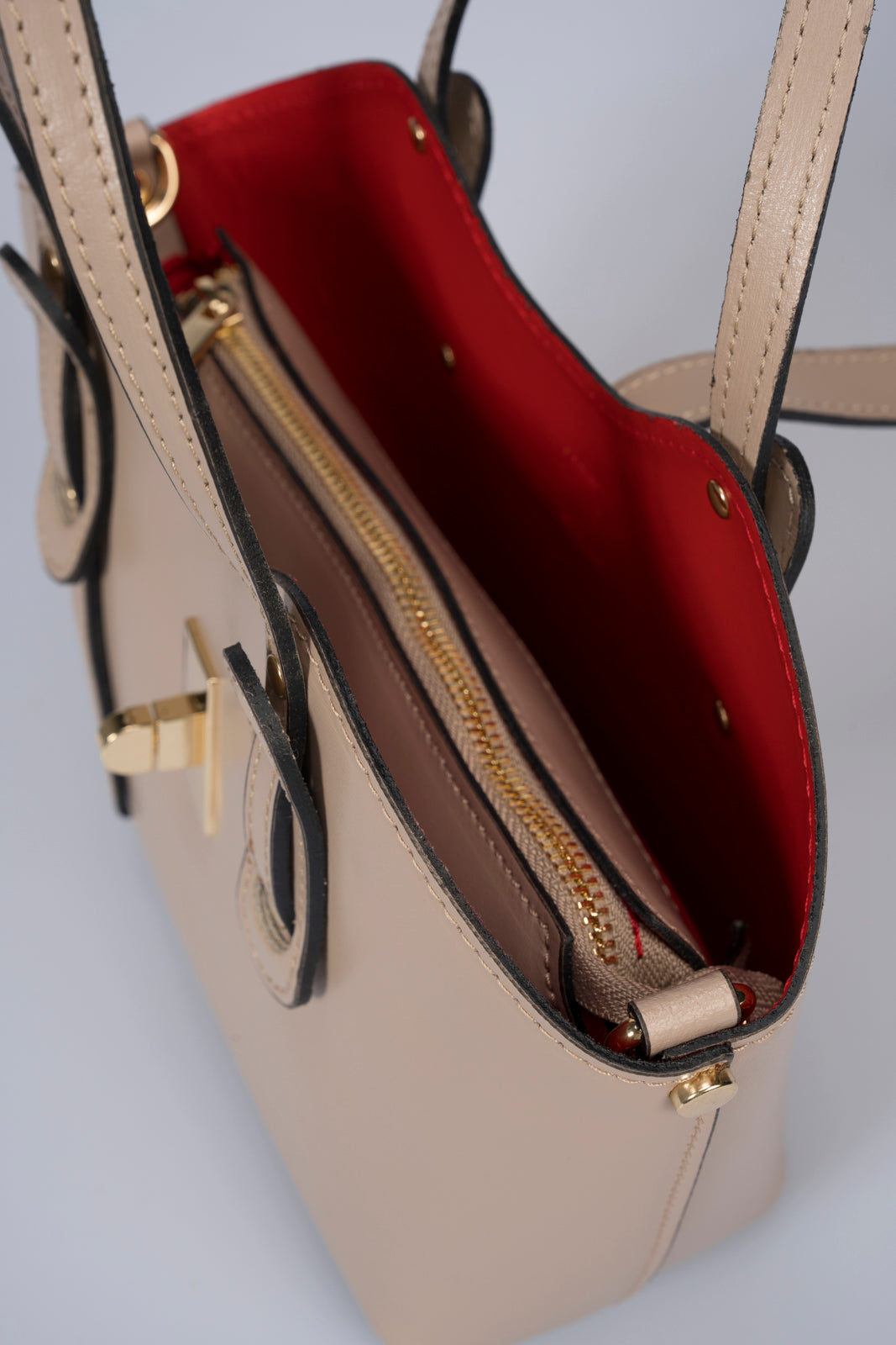 IOLANDA Leather Top Handle Bag - Taupe