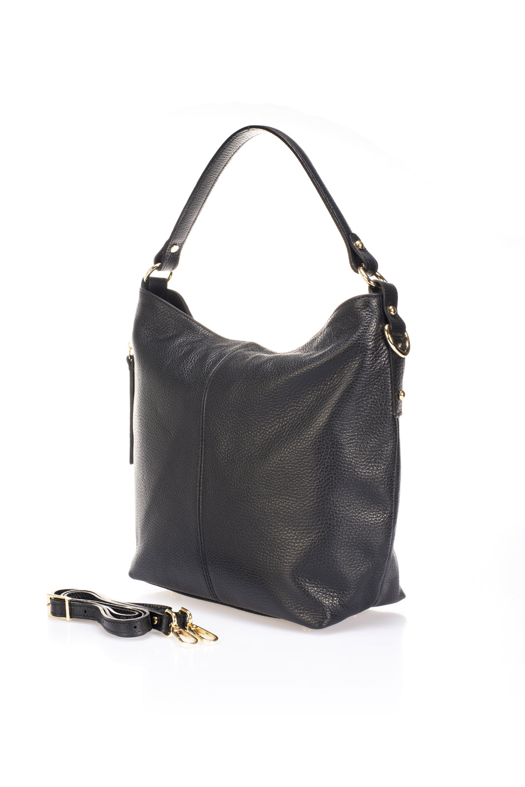 CLARISSA Leather Shoulder Bag - Black