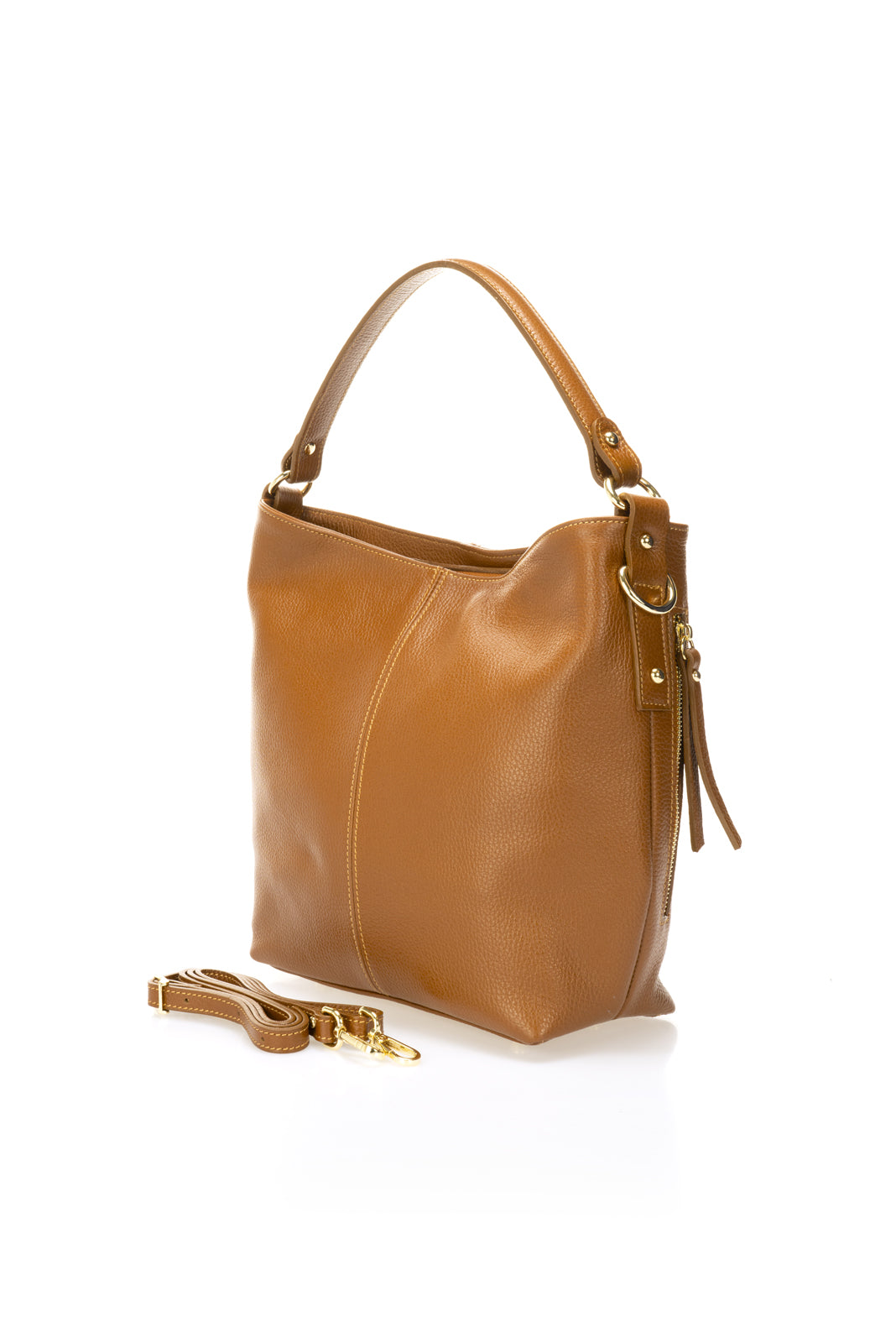 CLARISSA Leather Shoulder Bag - Cognac