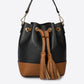 HAZEL Leather Bucket Bag - Black+Cognac