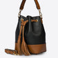 HAZEL Leather Bucket Bag - Black+Cognac