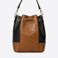 HAZEL Leather Bucket Bag - Black+Cognac