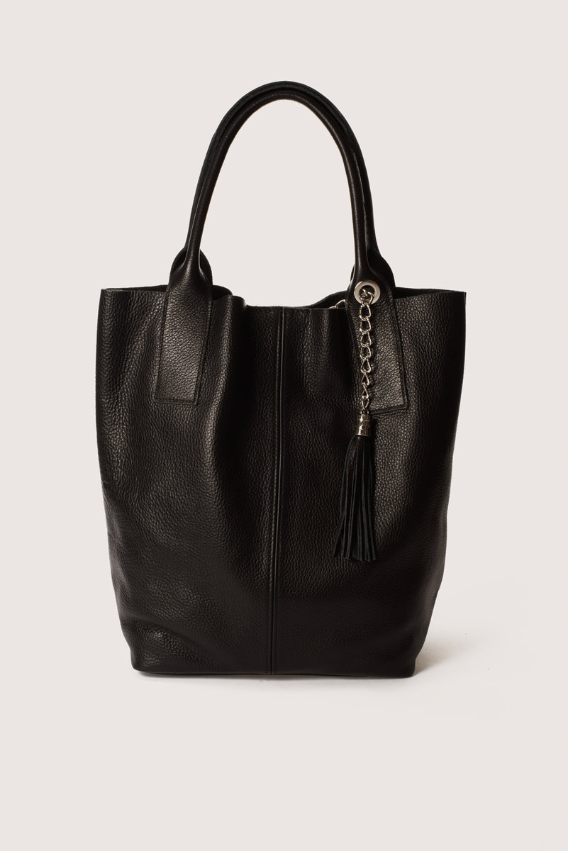 PETRA Leather Top Handle Bag - Black