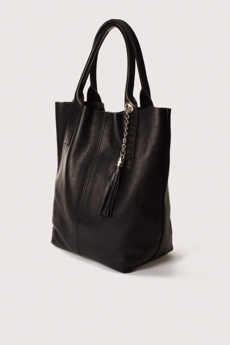 PETRA Leather Top Handle Bag - Black
