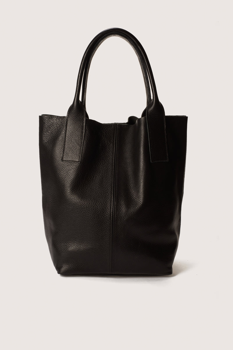 PETRA Leather Top Handle Bag - Black