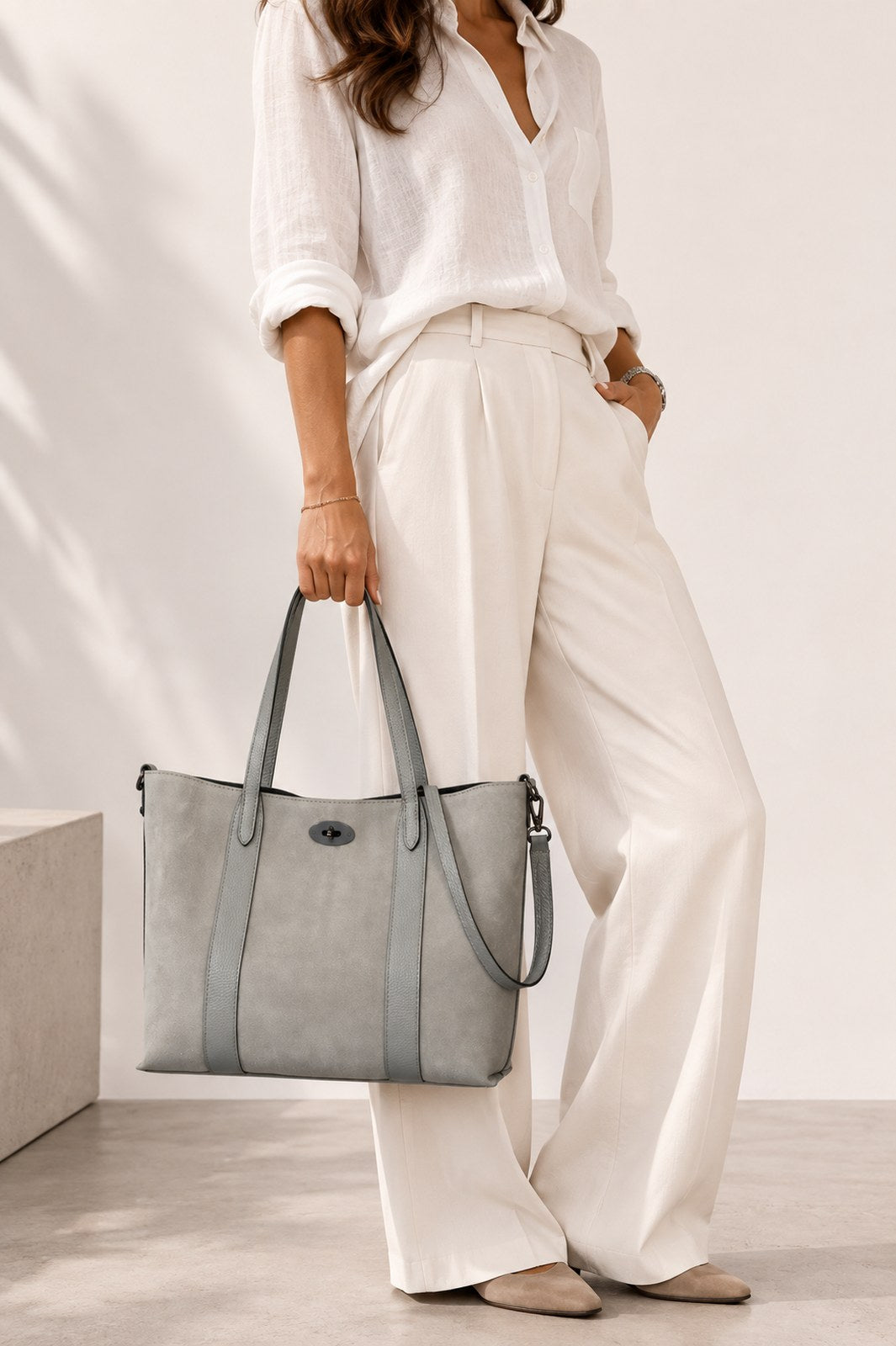 MYRA Leather Tote Bag - Grey