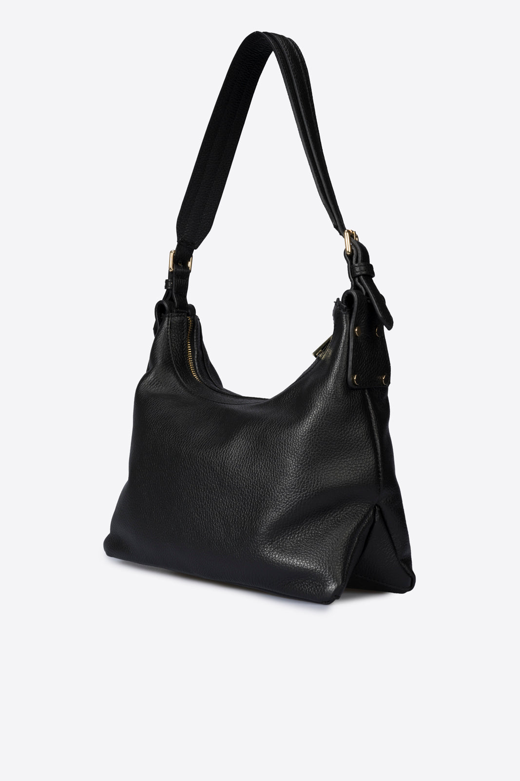 AMANDA Leather Top Handle Bag - Black
